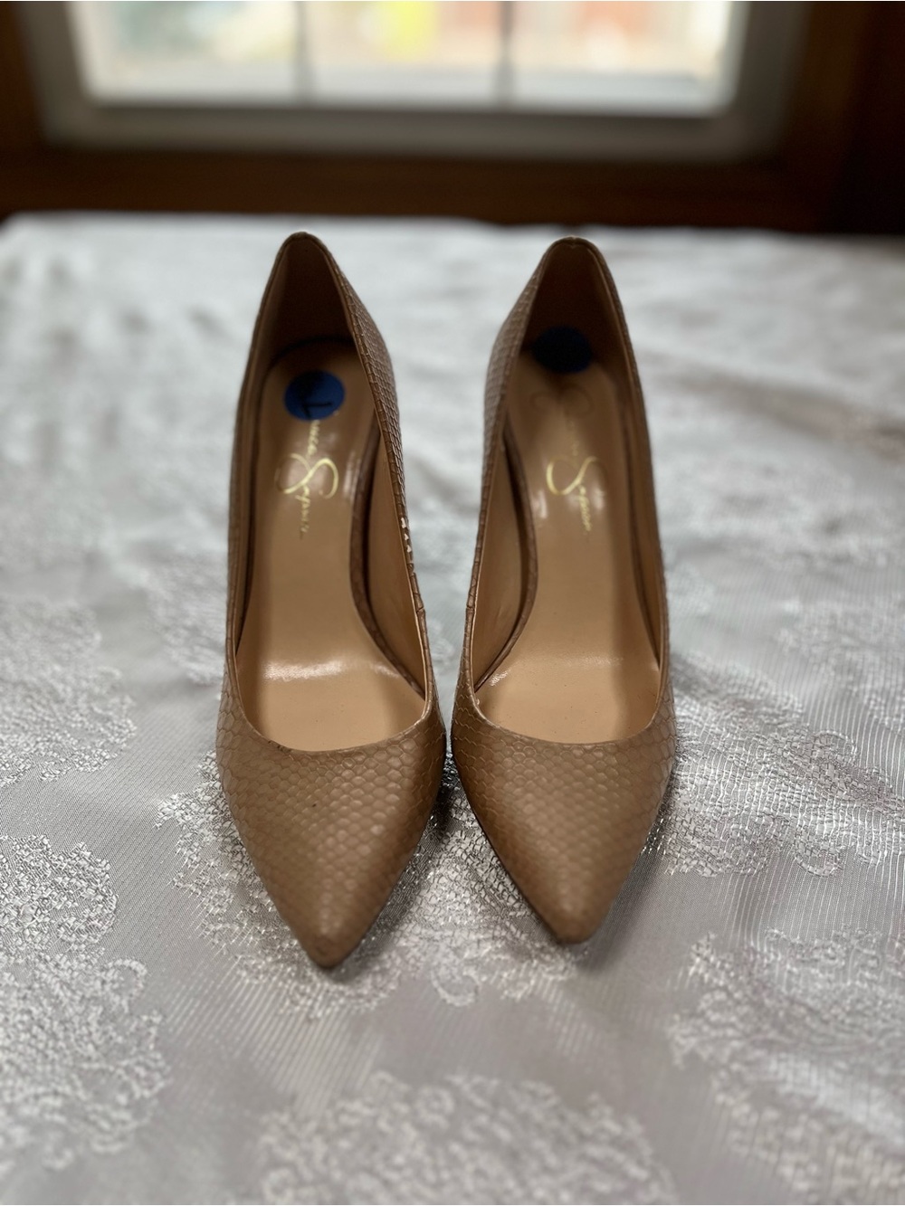 Jessica Simpson Taupe Textured Pointed-Toe Pumps